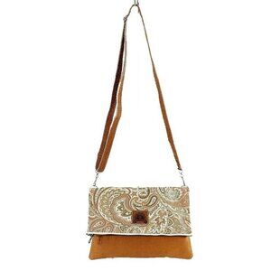 Sunshine Sz 11 x 7.5 x 1 Cognac Multi Paisley Leather Convertible Purse